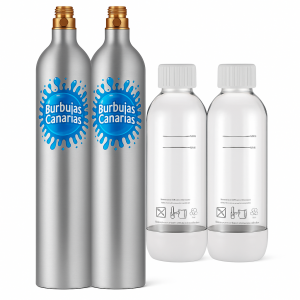 Pack 2 Bombonas CO₂ + 2 Botellas Reutilizables de 1 L